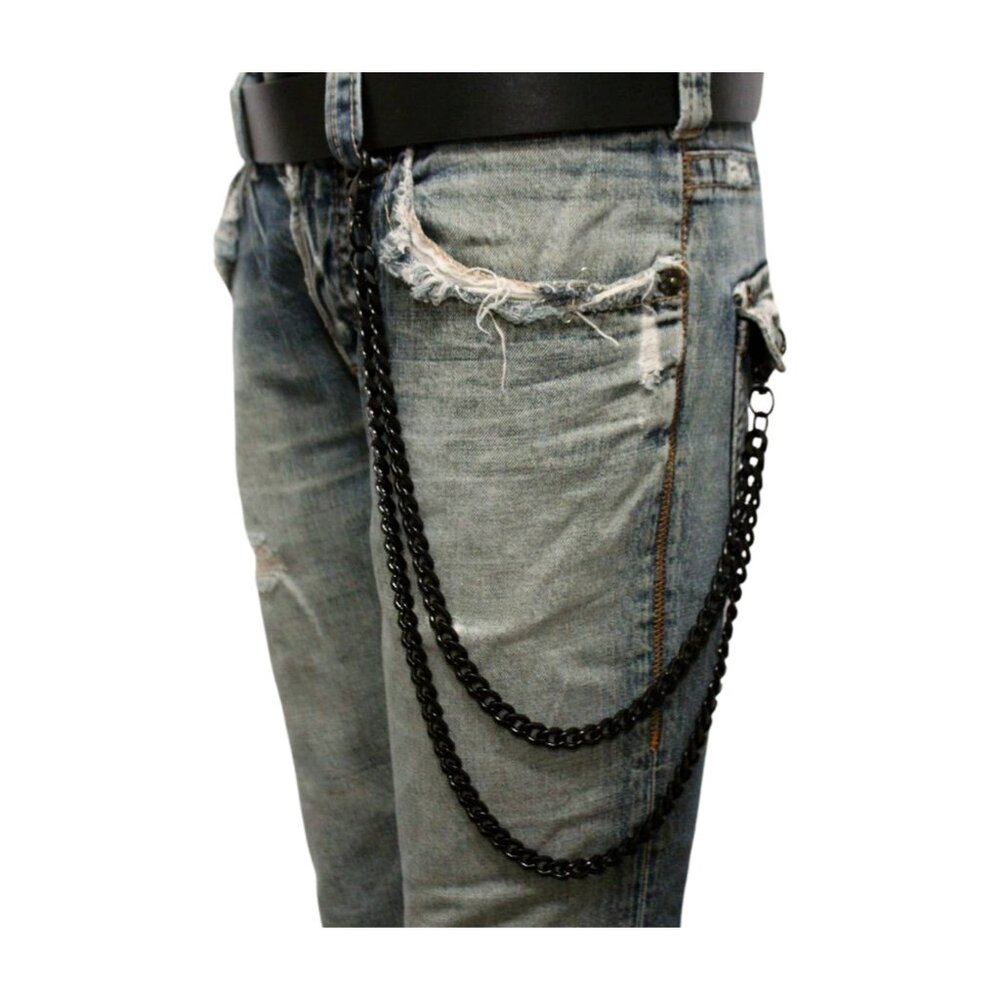 Men Women Black Metal Long Wallet Jeans Chain Links Fashion Jewelry 2 Strands
